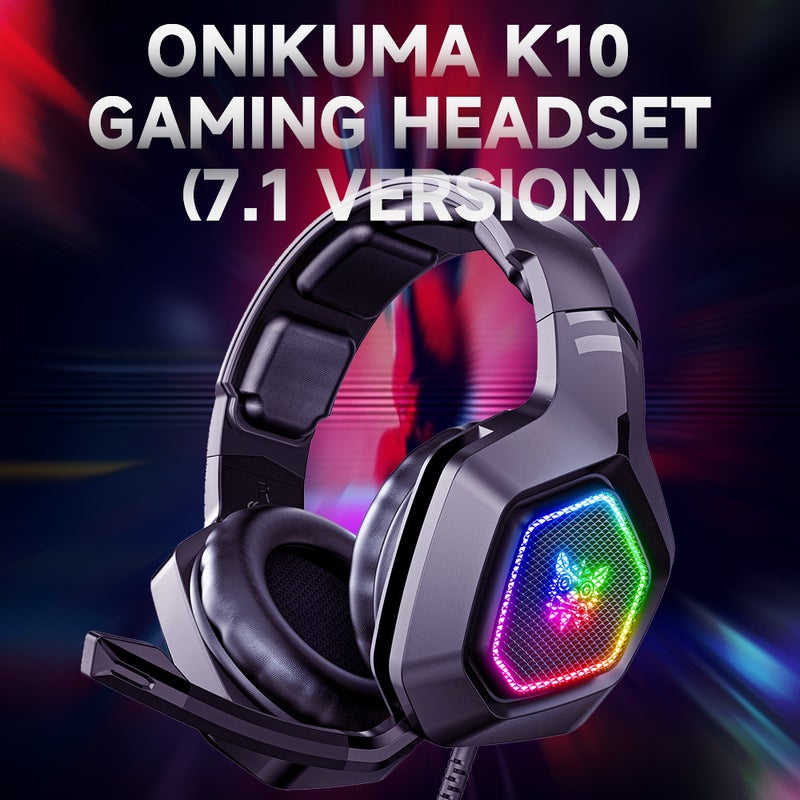 سماعة ألعاب رأسية ONIKUMA K10 بأضواء RGB مع وحدة محرك مقاس 50 مم وميكروفون قابل للتعديل عالي الحساسية وتوافق واسع (نسخة 7.1) - Image 2