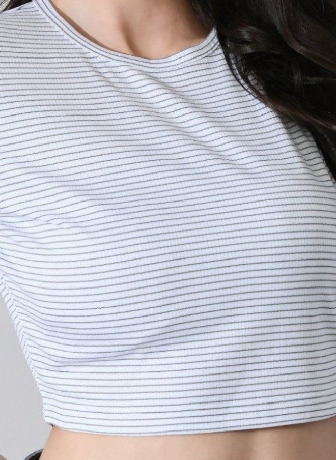 Pretilly Striped Crop T-Shirt for Women - Image 2