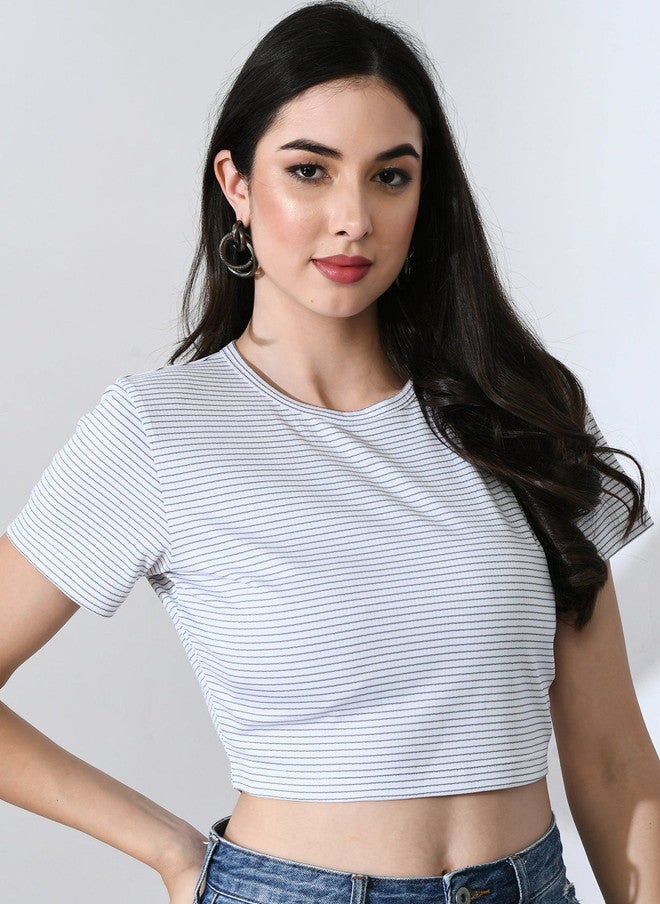 Pretilly Striped Crop T-Shirt for Women - Image 1