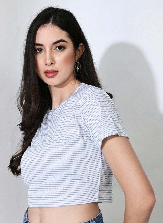 Pretilly Striped Crop T-Shirt for Women - Image 3
