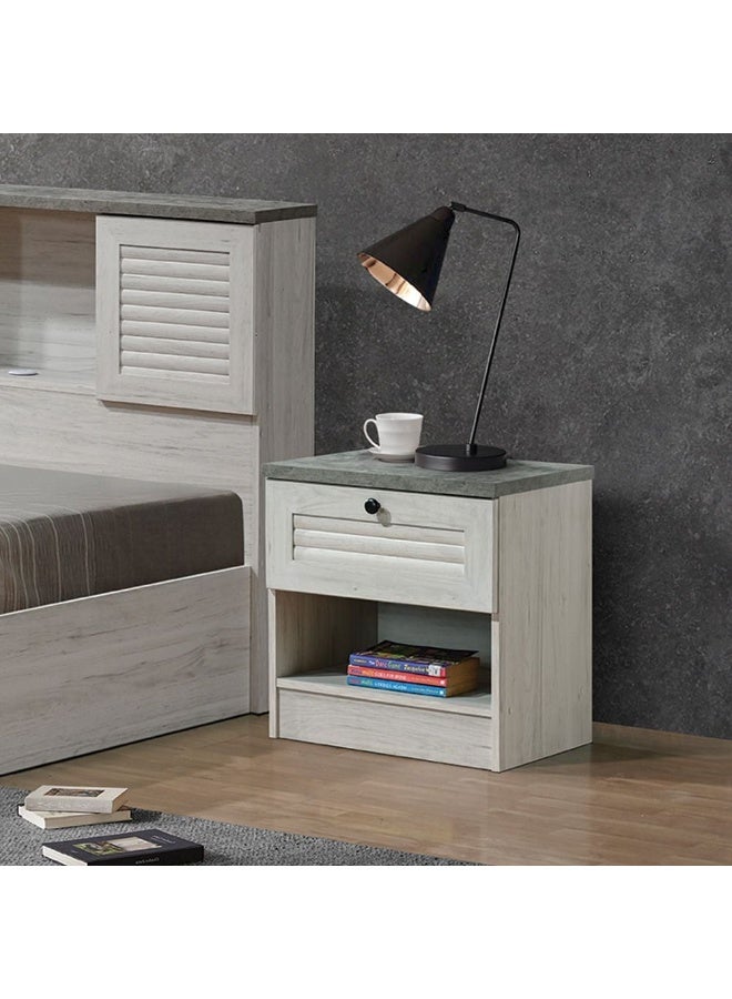 DANUBE HOME Zenith 1 Drawer Nightstand Bedside Furniture Night Stand End Table Night Stand For Bedroom Living Room-White Oak+Cement - Image 1