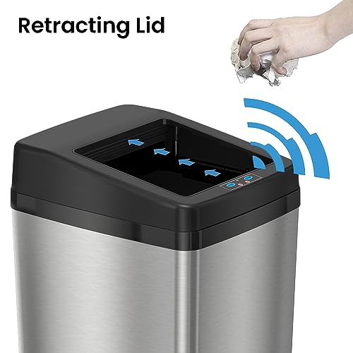 iTouchless 14 Gallon Slide Open Lid Kitchen Trash Can with, Motion Sensor Stainless Steel Rectangular Trashcan for Home Office Work Bedroom Living Room Garage Large Capacity Slim Wastebasket, Silver - Image 2