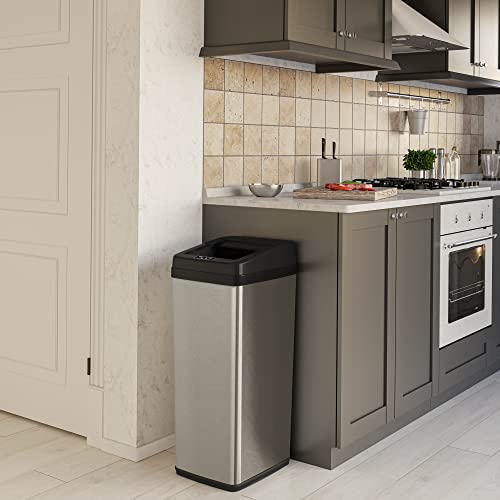 iTouchless 14 Gallon Slide Open Lid Kitchen Trash Can with, Motion Sensor Stainless Steel Rectangular Trashcan for Home Office Work Bedroom Living Room Garage Large Capacity Slim Wastebasket, Silver - Image 4