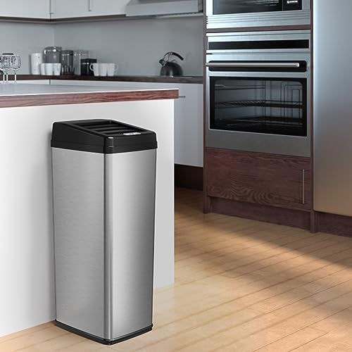 iTouchless 14 Gallon Slide Open Lid Kitchen Trash Can with, Motion Sensor Stainless Steel Rectangular Trashcan for Home Office Work Bedroom Living Room Garage Large Capacity Slim Wastebasket, Silver - Image 5