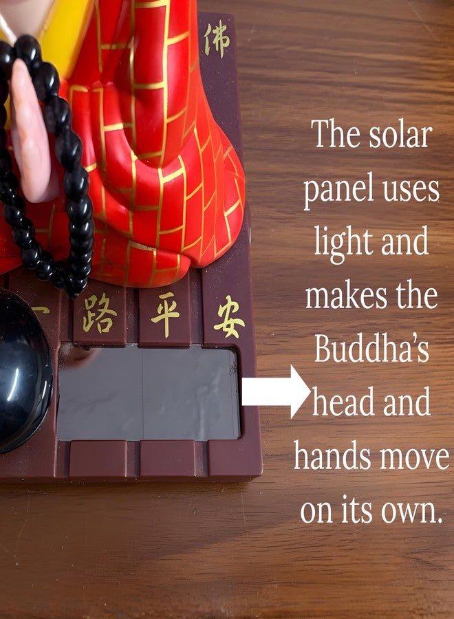 sculpmart Solar Buddha Moving Head & Hand for Car Dashboard | Home Decor | Office Desk & Gifting - Solar Powered Motion with Auto ON/Off with Light (RED) - Image 3