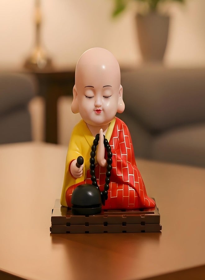 sculpmart Solar Buddha Moving Head & Hand for Car Dashboard | Home Decor | Office Desk & Gifting - Solar Powered Motion with Auto ON/Off with Light (RED) - Image 1