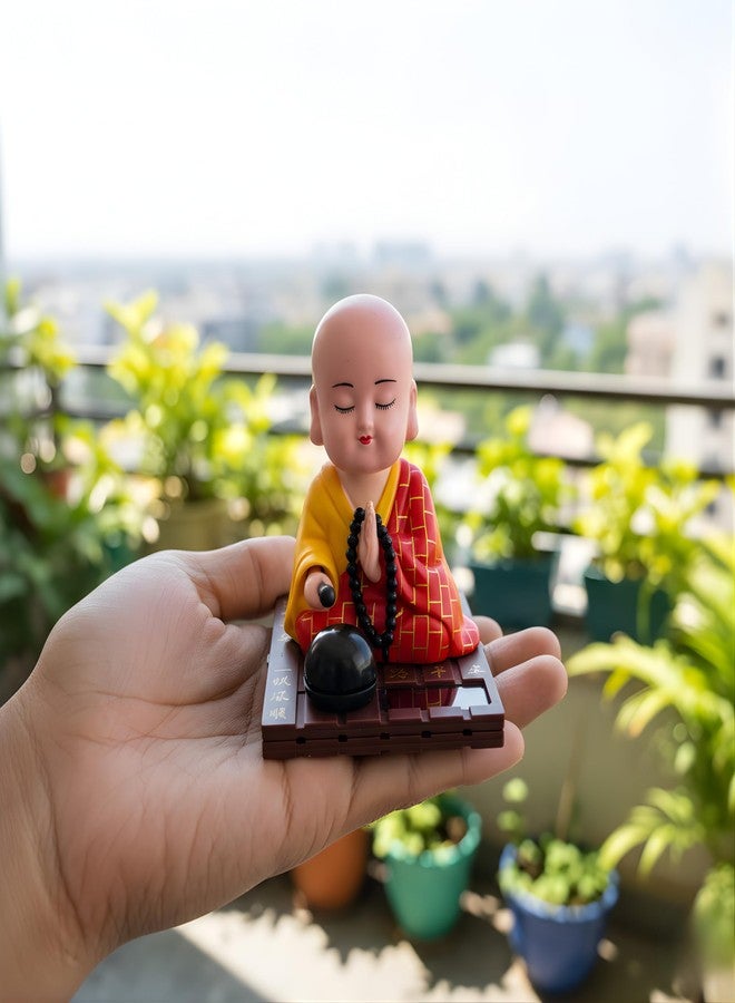 sculpmart Solar Buddha Moving Head & Hand for Car Dashboard | Home Decor | Office Desk & Gifting - Solar Powered Motion with Auto ON/Off with Light (RED) - Image 4