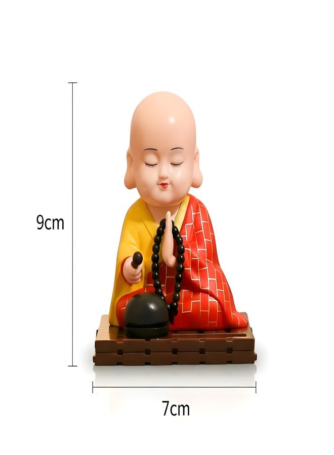 sculpmart Solar Buddha Moving Head & Hand for Car Dashboard | Home Decor | Office Desk & Gifting - Solar Powered Motion with Auto ON/Off with Light (RED) - Image 2
