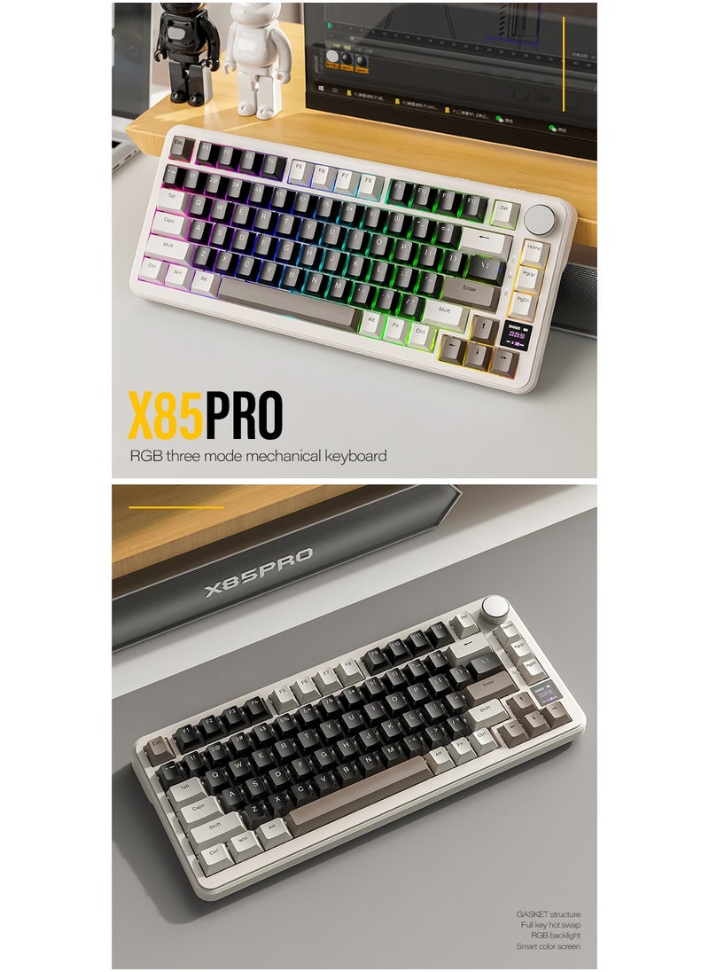 Attack Shark - ATTACK SHARK X85Pro Wireless Mechanical Gaming Keyboard – Hot-Swappable – 75% Compact Layout – Smart TFT Display & Metal Knob – Tri-Mode Connection (Bluetooth 5.1, 2.4GHz, USB-C) – RGB Backlight – Gasket Mount – PBT Keycaps – PC Laptop Mac Compatible (Cheese White) - Image 1