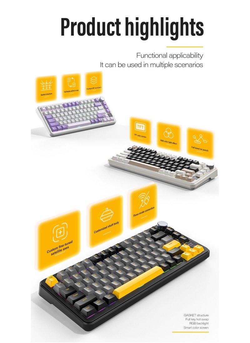 Attack Shark - ATTACK SHARK X85Pro Wireless Mechanical Gaming Keyboard – Hot-Swappable – 75% Compact Layout – Smart TFT Display & Metal Knob – Tri-Mode Connection (Bluetooth 5.1, 2.4GHz, USB-C) – RGB Backlight – Gasket Mount – PBT Keycaps – PC Laptop Mac Compatible (Cheese White) - Image 1