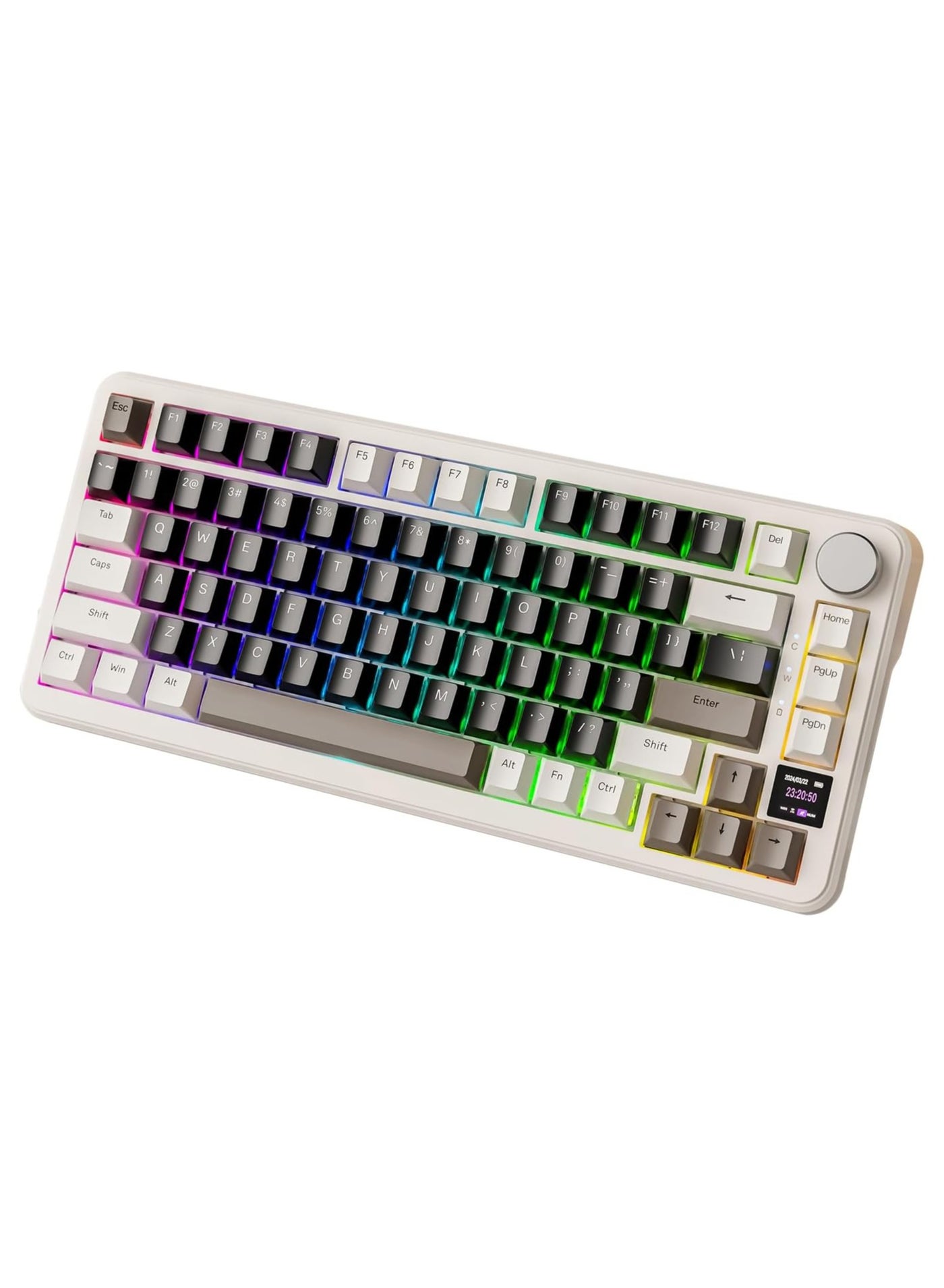 ATTACK SHARK X85Pro Wireless Mechanical Gaming Keyboard – Hot-Swappable – 75% Compact Layout – Smart TFT Display & Metal Knob – Tri-Mode Connection (Bluetooth 5.1, 2.4GHz, USB-C) – RGB Backlight – Gasket Mount – PBT Keycaps – PC Laptop Mac Compatible (Cheese White)