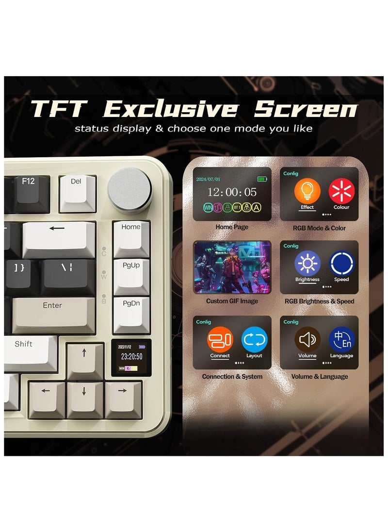Attack Shark - ATTACK SHARK X85Pro Wireless Mechanical Gaming Keyboard – Hot-Swappable – 75% Compact Layout – Smart TFT Display & Metal Knob – Tri-Mode Connection (Bluetooth 5.1, 2.4GHz, USB-C) – RGB Backlight – Gasket Mount – PBT Keycaps – PC Laptop Mac Compatible (Cheese White) - Image 1