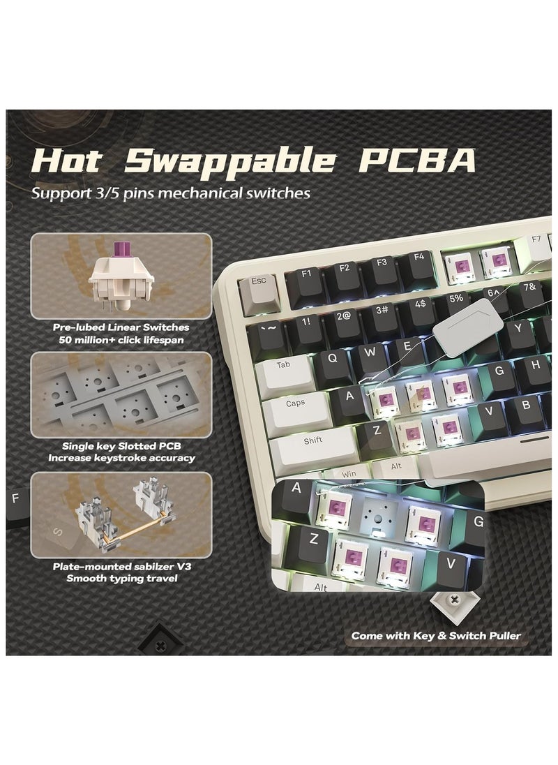 Attack Shark - ATTACK SHARK X85Pro Wireless Mechanical Gaming Keyboard – Hot-Swappable – 75% Compact Layout – Smart TFT Display & Metal Knob – Tri-Mode Connection (Bluetooth 5.1, 2.4GHz, USB-C) – RGB Backlight – Gasket Mount – PBT Keycaps – PC Laptop Mac Compatible (Cheese White) - Image 1