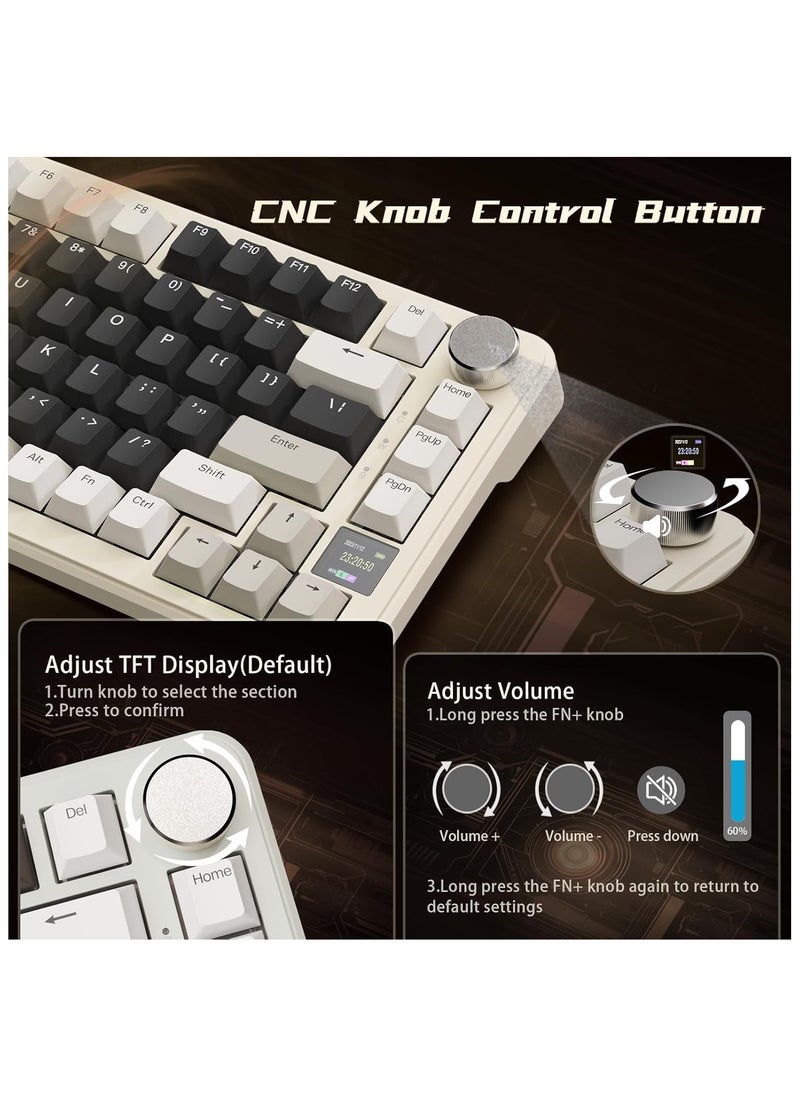 Attack Shark - ATTACK SHARK X85Pro Wireless Mechanical Gaming Keyboard – Hot-Swappable – 75% Compact Layout – Smart TFT Display & Metal Knob – Tri-Mode Connection (Bluetooth 5.1, 2.4GHz, USB-C) – RGB Backlight – Gasket Mount – PBT Keycaps – PC Laptop Mac Compatible (Cheese White) - Image 1