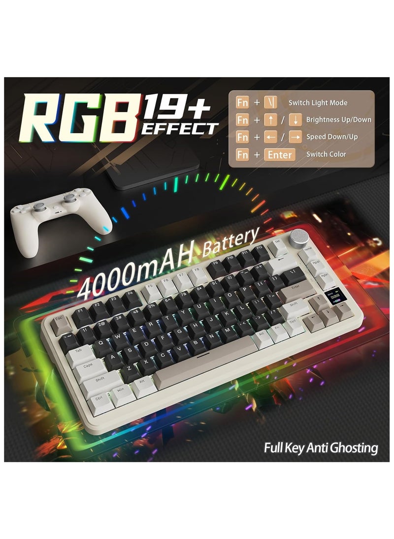 Attack Shark - ATTACK SHARK X85Pro Wireless Mechanical Gaming Keyboard – Hot-Swappable – 75% Compact Layout – Smart TFT Display & Metal Knob – Tri-Mode Connection (Bluetooth 5.1, 2.4GHz, USB-C) – RGB Backlight – Gasket Mount – PBT Keycaps – PC Laptop Mac Compatible (Cheese White) - Image 1