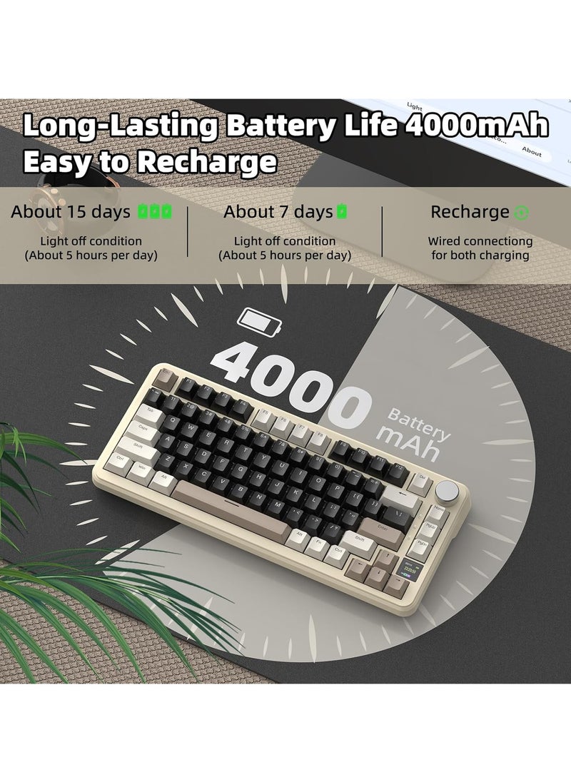 Attack Shark - ATTACK SHARK X85Pro Wireless Mechanical Gaming Keyboard – Hot-Swappable – 75% Compact Layout – Smart TFT Display & Metal Knob – Tri-Mode Connection (Bluetooth 5.1, 2.4GHz, USB-C) – RGB Backlight – Gasket Mount – PBT Keycaps – PC Laptop Mac Compatible (Cheese White) - Image 1