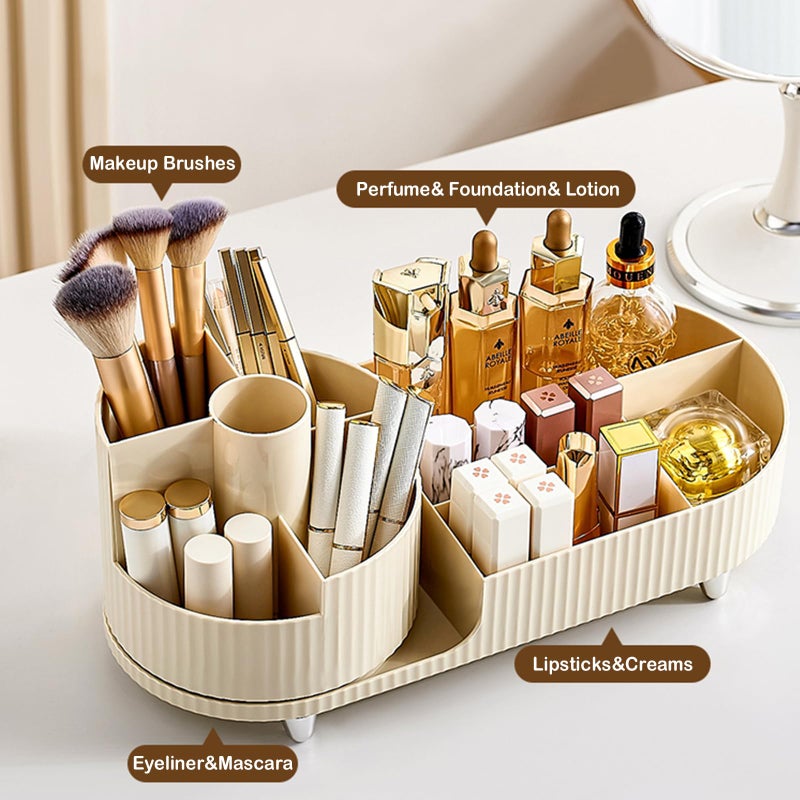 COMFYROOM Rotating Makeup Organizer for Vanity with Brush Holder, Cosmetic Makeup Storage Organizer, Large Spinning Makeup Skincare Organizer, Countertop Makeup Perfume Organizer, Lotions Display Case Ivory - Image 2