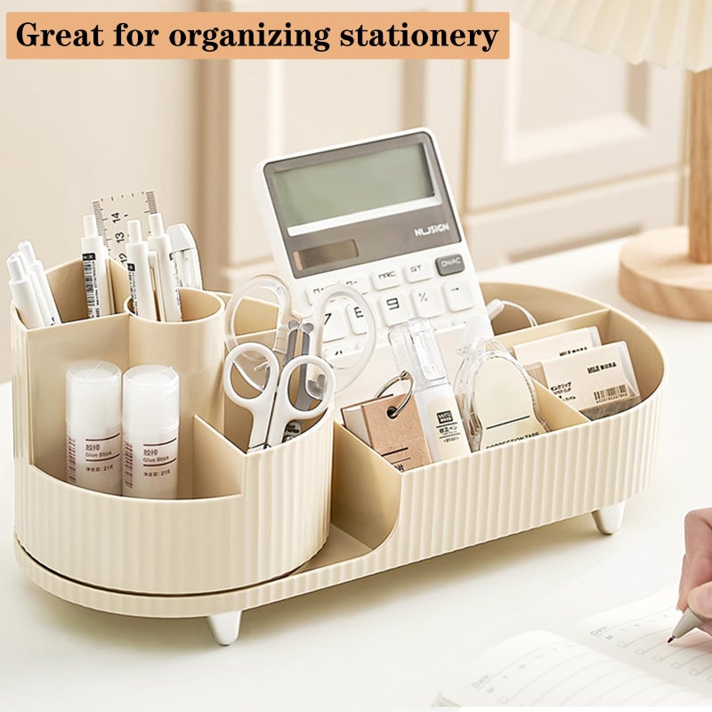 COMFYROOM Rotating Makeup Organizer for Vanity with Brush Holder, Cosmetic Makeup Storage Organizer, Large Spinning Makeup Skincare Organizer, Countertop Makeup Perfume Organizer, Lotions Display Case Ivory - Image 5