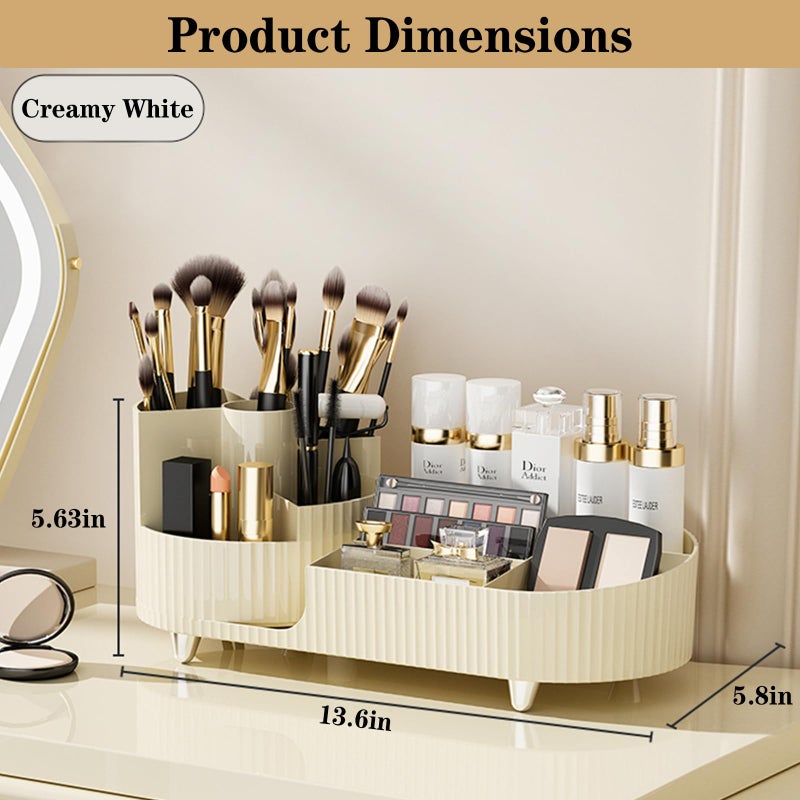 COMFYROOM Rotating Makeup Organizer for Vanity with Brush Holder, Cosmetic Makeup Storage Organizer, Large Spinning Makeup Skincare Organizer, Countertop Makeup Perfume Organizer, Lotions Display Case Ivory - Image 4