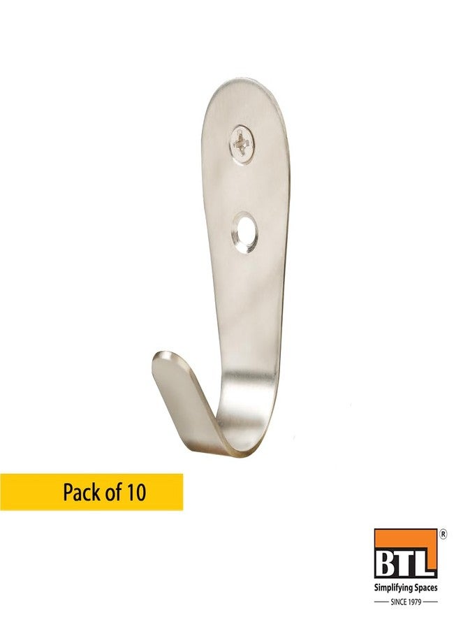BTL Stainless Steel Door Hook - Wall Hook - Hook for Hanging Keys, Clothes, Towel | J Shape | Screws Included | Pack of 10 | BHK-3J - Image 2