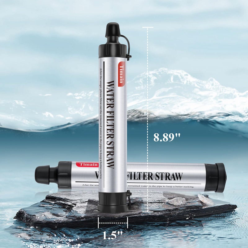 Timain 2 Pack Timain 4-Stage Filtration,High Flow Rate Water Filter Straw,Water Purifier Survival for Emergency Kits,Travel,Camping, Hiking,Fishing,Hunting (2) - Image 2
