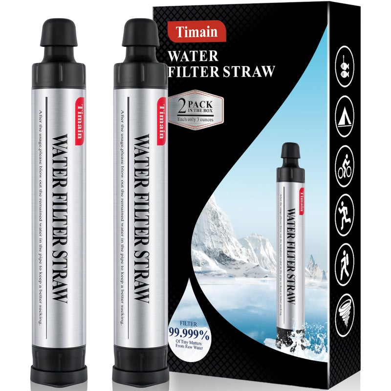 Timain 2 Pack Timain 4-Stage Filtration,High Flow Rate Water Filter Straw,Water Purifier Survival for Emergency Kits,Travel,Camping, Hiking,Fishing,Hunting (2) - Image 1