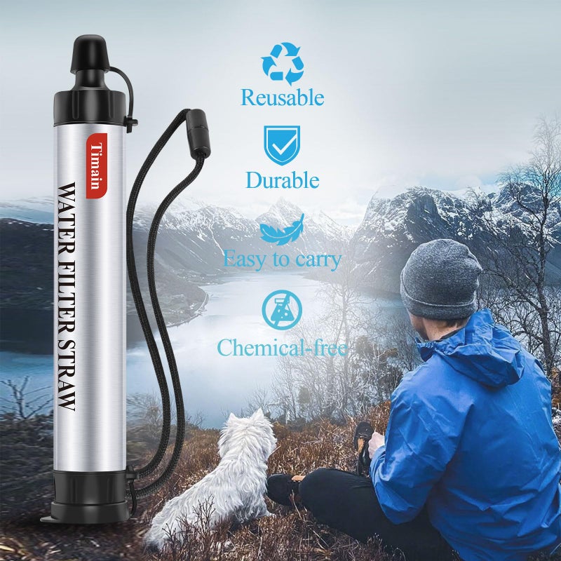Timain 2 Pack Timain 4-Stage Filtration,High Flow Rate Water Filter Straw,Water Purifier Survival for Emergency Kits,Travel,Camping, Hiking,Fishing,Hunting (2) - Image 5
