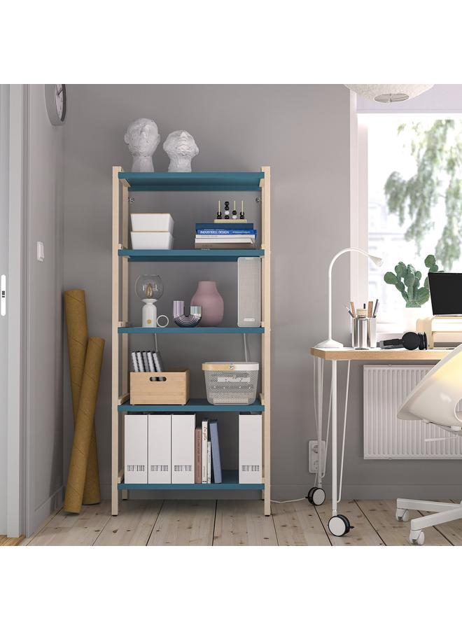 Zaboon Open Shelving Unit, Aspen/Blue, 70X34X154 Cm - Image 2