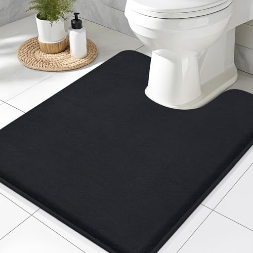Smiry Memory Foam Toilet Rugs U-Shaped 24x20, Extra Soft Absorbent Non-Slip Contour Bathroom Rugs, Machine Washable Bath Mats for Toilet, Black - Image 1