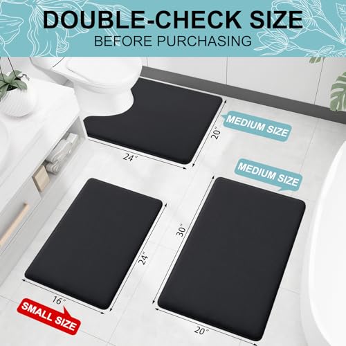 Smiry Memory Foam Toilet Rugs U-Shaped 24x20, Extra Soft Absorbent Non-Slip Contour Bathroom Rugs, Machine Washable Bath Mats for Toilet, Black - Image 2