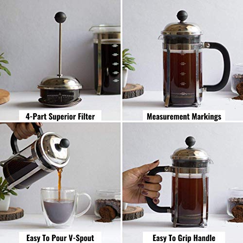 InstaCuppa French Press Coffee Maker with 4 Part Superior Filtration 600 ML, Stainless Steel - Image 4