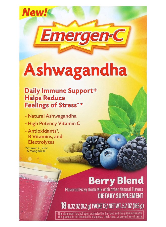 Emergen-C خليط توت الأشواغاندا 18 عبوة 0.32 أونصة (9.2 جرام) لكل منها