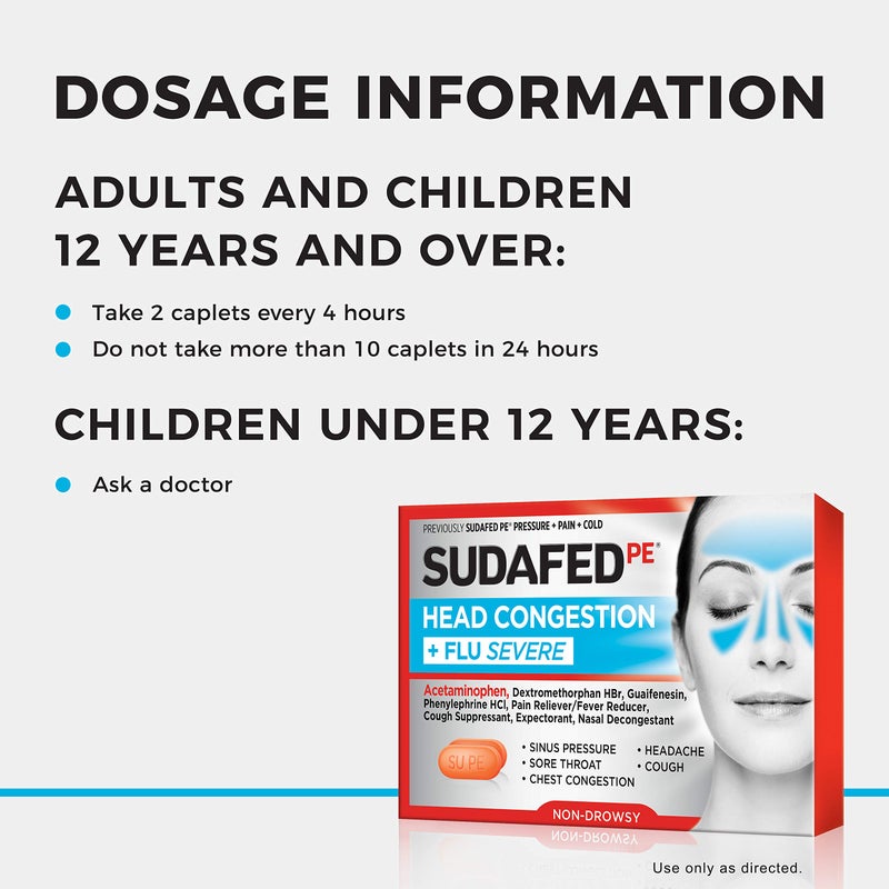 Johnson & Johnson Sudafed PE Head Congestion + Flu Severe Decongestant Tablets for Adults, 24 ct - Image 2