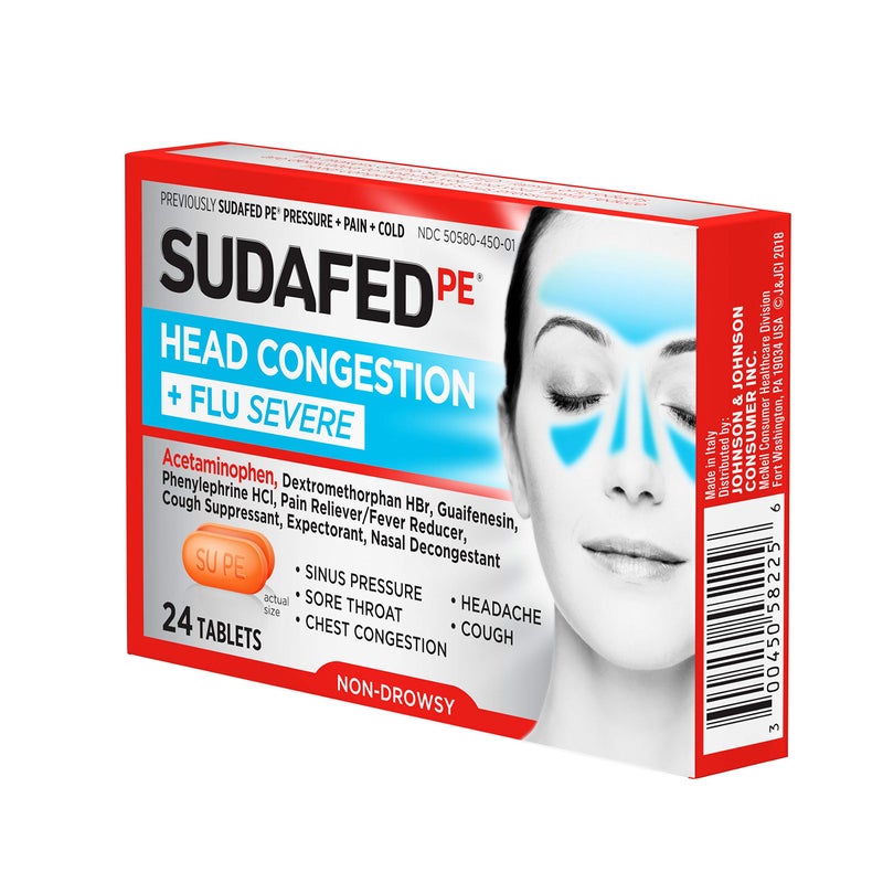 Johnson & Johnson Sudafed PE Head Congestion + Flu Severe Decongestant Tablets for Adults, 24 ct - Image 4