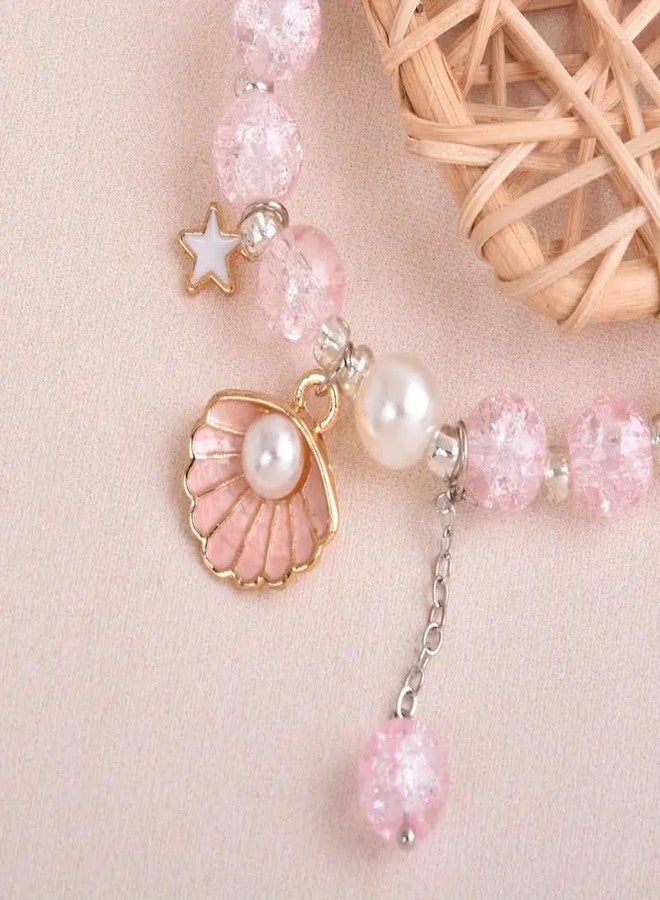 El Regalo Beautiful Shiny Crystals, Shell Pearl, Star Charms Beads Stretch Bracelet for Girls/Kids/Women - Elegant Tassel Bead Bracelet with Pearl Shell & Star Charms - Image 4