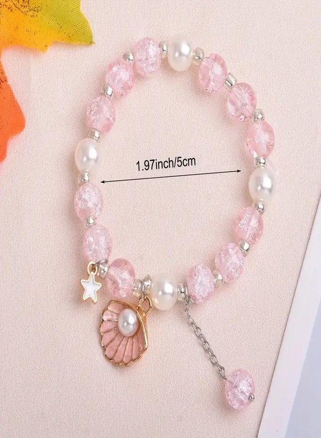 El Regalo Beautiful Shiny Crystals, Shell Pearl, Star Charms Beads Stretch Bracelet for Girls/Kids/Women - Elegant Tassel Bead Bracelet with Pearl Shell & Star Charms - Image 5