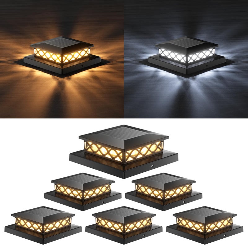 TopVelo 6 Packs Solar Post Cap Lights for Fence and Deck â€“ Auto On/Off Outdoor Lighting, 2 Color Modes with 16 LEDs, Fits 4x4 5x5 6x6 Posts (Black) - Image 1
