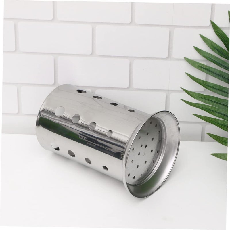 Kitchen Round Drain Storage Box Chopsticks Utensil Holder Cutlery Drainer For Easy Cleanup White - Image 4