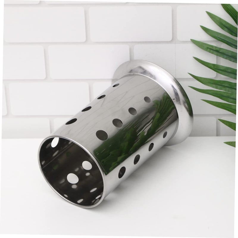 Kitchen Round Drain Storage Box Chopsticks Utensil Holder Cutlery Drainer For Easy Cleanup White - Image 3