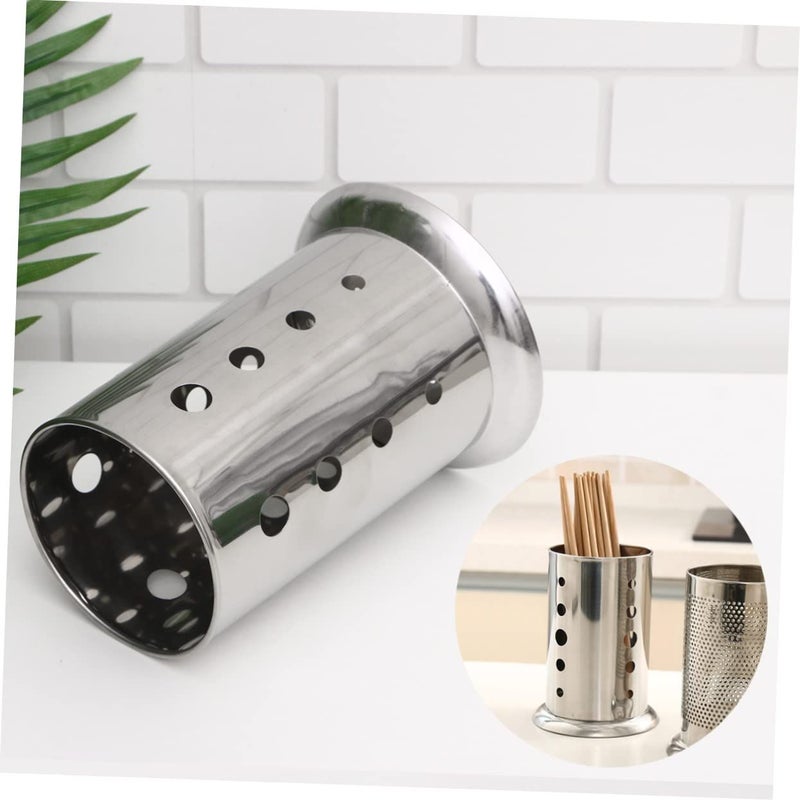 Kitchen Round Drain Storage Box Chopsticks Utensil Holder Cutlery Drainer For Easy Cleanup White - Image 5