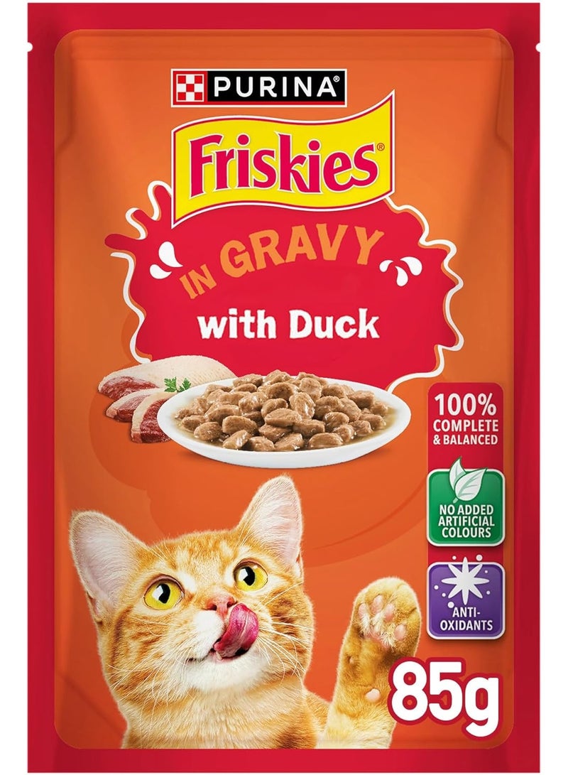 Purina Friskies-Duck Chunks in Gravy Wet Cat Food, 85g Pack of 10 - Image 1