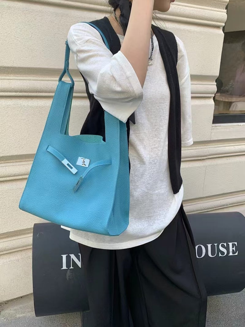 Top Layer Cowhide Vegetable Basket Garbage Bag Shoulder Crossbody Bucket Bag Underarm Bag All-Match Commuter Bag For Women - Image 2