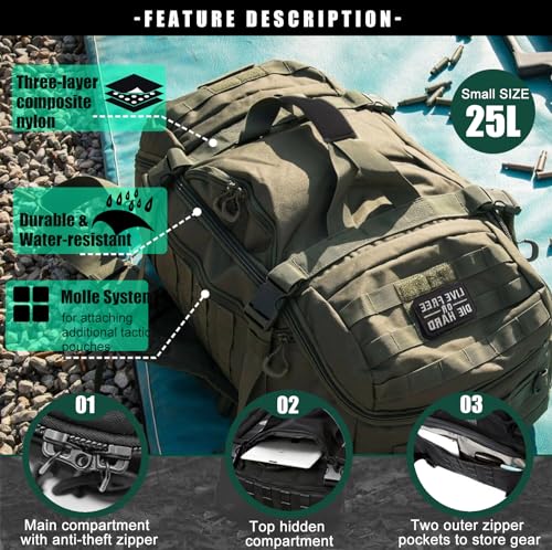 Miramrax Travel Duffle Bag Backpack for Men - Large Tactical Bags Weekender Gym Bag for Overnight Traveling Military Workout Deployment Sports (Green, 25L) - Image 4