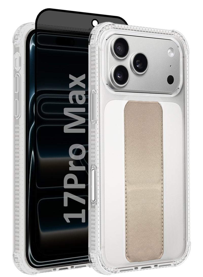 CATANES 2 Packs Finger Grip Clear Case Cover for iPhone 17 Pro Max - Kickstand Car Magnetic Holder Multi-function Protective Two-in-one Case with Privacy Screen Protector - Golden - Image 1