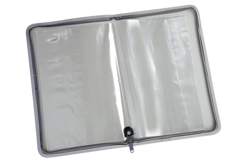 WORLDONE Zipper Display Book Folder for Documents, with Name Card, Made of 0.8mm Virgin PP Material with 20 Bound Plastic Binder Sleeves, Size FC (fullscap), Grey, Set of 1 - Image 3