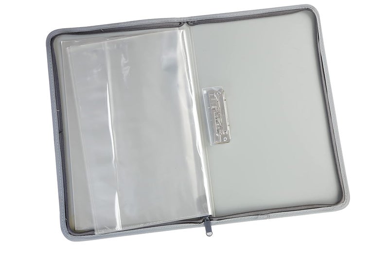 WORLDONE Zipper Display Book Folder for Documents, with Name Card, Made of 0.8mm Virgin PP Material with 20 Bound Plastic Binder Sleeves, Size FC (fullscap), Grey, Set of 1 - Image 2