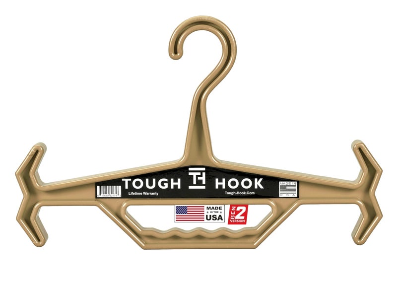 Tough Hook Original Heavy Duty Hanger  Anti-Slip Tactical Hanger for Police Gear  Scuba Gear  and Diving BCD  200 lb Capacity Wetsuit Hanger  Made in USA  Tan 1-Pc - Image 1