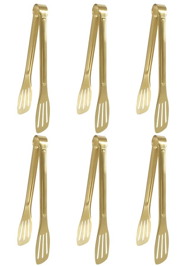 Hitefu 6 Packs Serving Tongs, Stainless Steel Buffet Tongs, Small Kitchen Utensils for Cooking, Salad & Barbecue (Gold) - Image 2