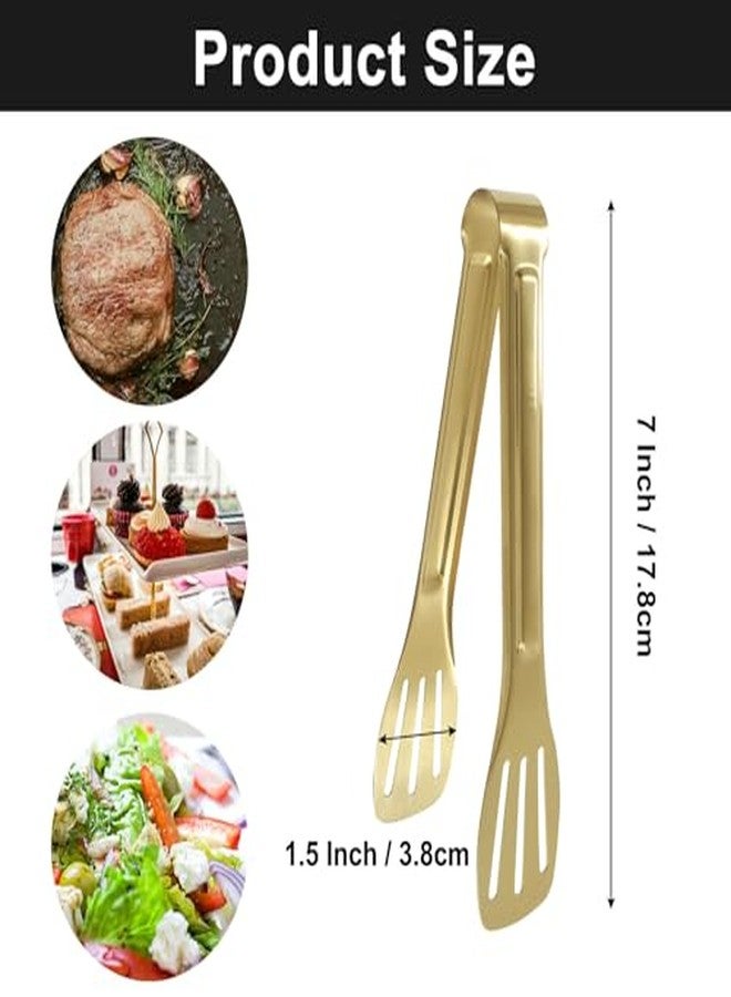 Hitefu 6 Packs Serving Tongs, Stainless Steel Buffet Tongs, Small Kitchen Utensils for Cooking, Salad & Barbecue (Gold) - Image 4