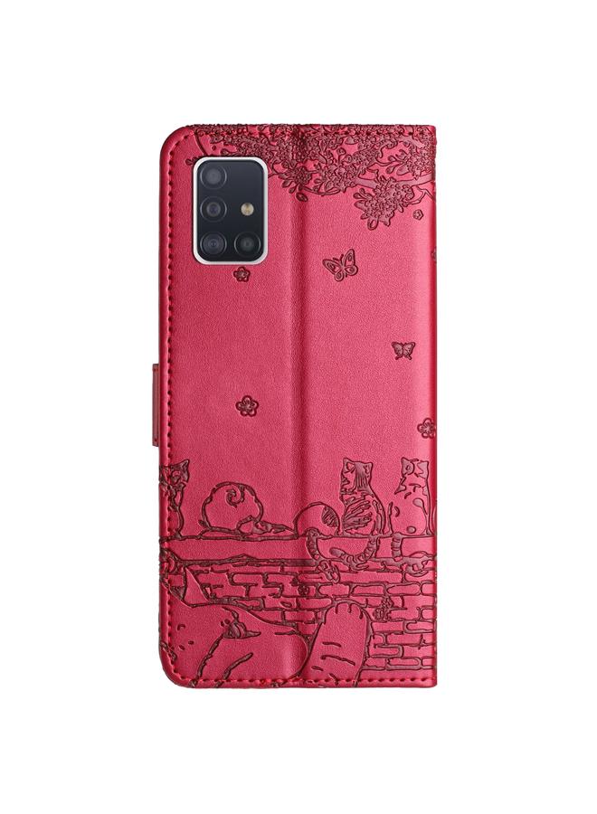 اس-توب جراب لهاتف Samsung Galaxy A51 مصنوع من الجلد بنقشة قطة مع حبل تعليق - Image 3